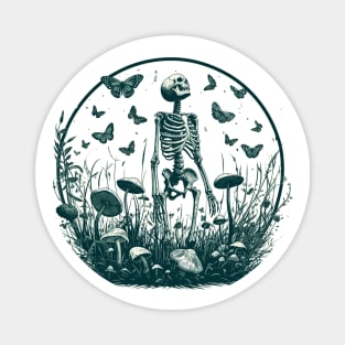 Botany mushroom skeleton and butterflies Magnet